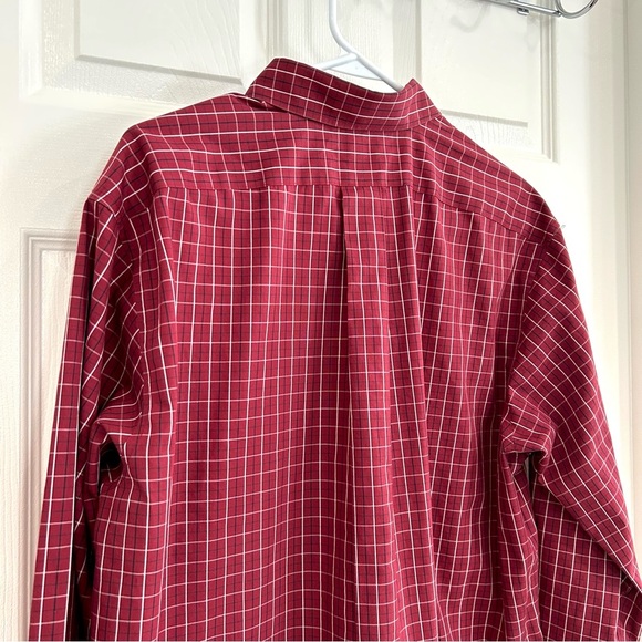 Eddie Bauer Mens Red Plaid Checkered Long Sleeve Button Up Dress Shirt L Cotton - Picture 9 of 13
